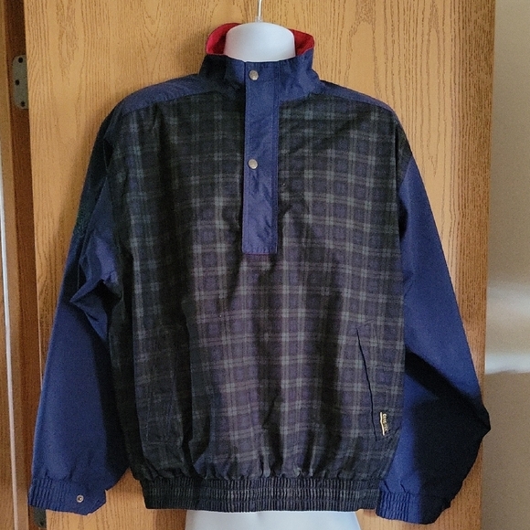 GORE-TEX Navy and Black Plaid Windbreaker - Picture 1 of 8